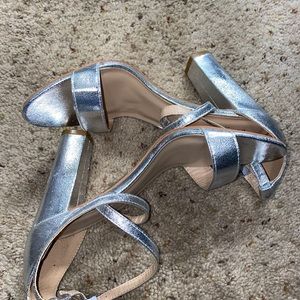 Size 9Us wide fit silver strappy chunky heels